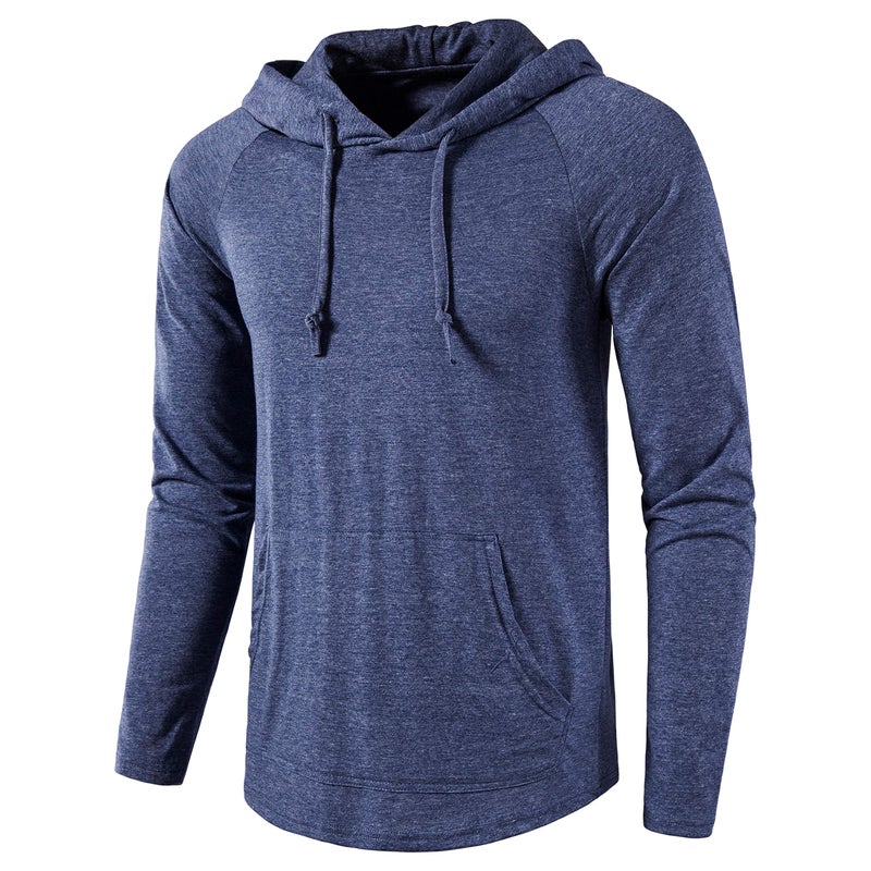 SIR7 Men's Gym Workout Active Long Sleeve Pullover Lightweight Hoodie Casual Hooded Sweatshirts(Deep Blue 2X-Large) - Image 1